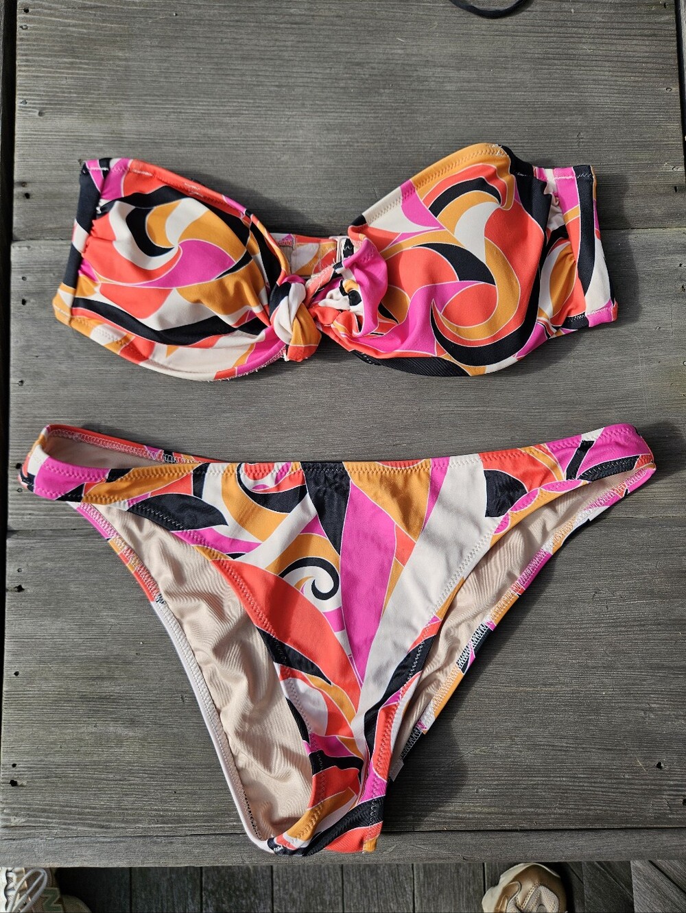 Shade & Shore Pink, Orange & Black Swirl Bandeau Bikini - Size M